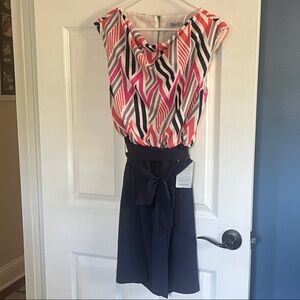 Eliza J Pink and Navy Chevron Pencil Skirt